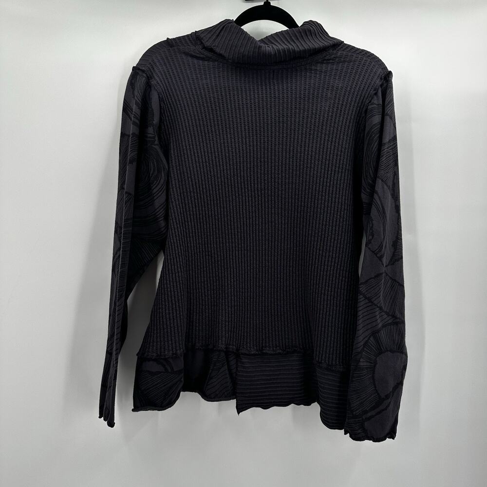 Fenini Shirt Womens XL Gray Purple‎ Textured Boxy Artsy USA Lagenlook Art